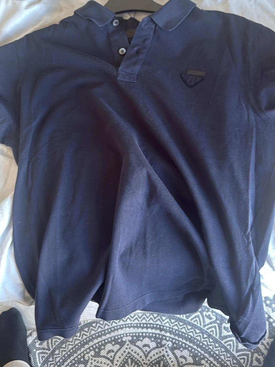 Mörkblå pikétröja med krage Prada slim fit