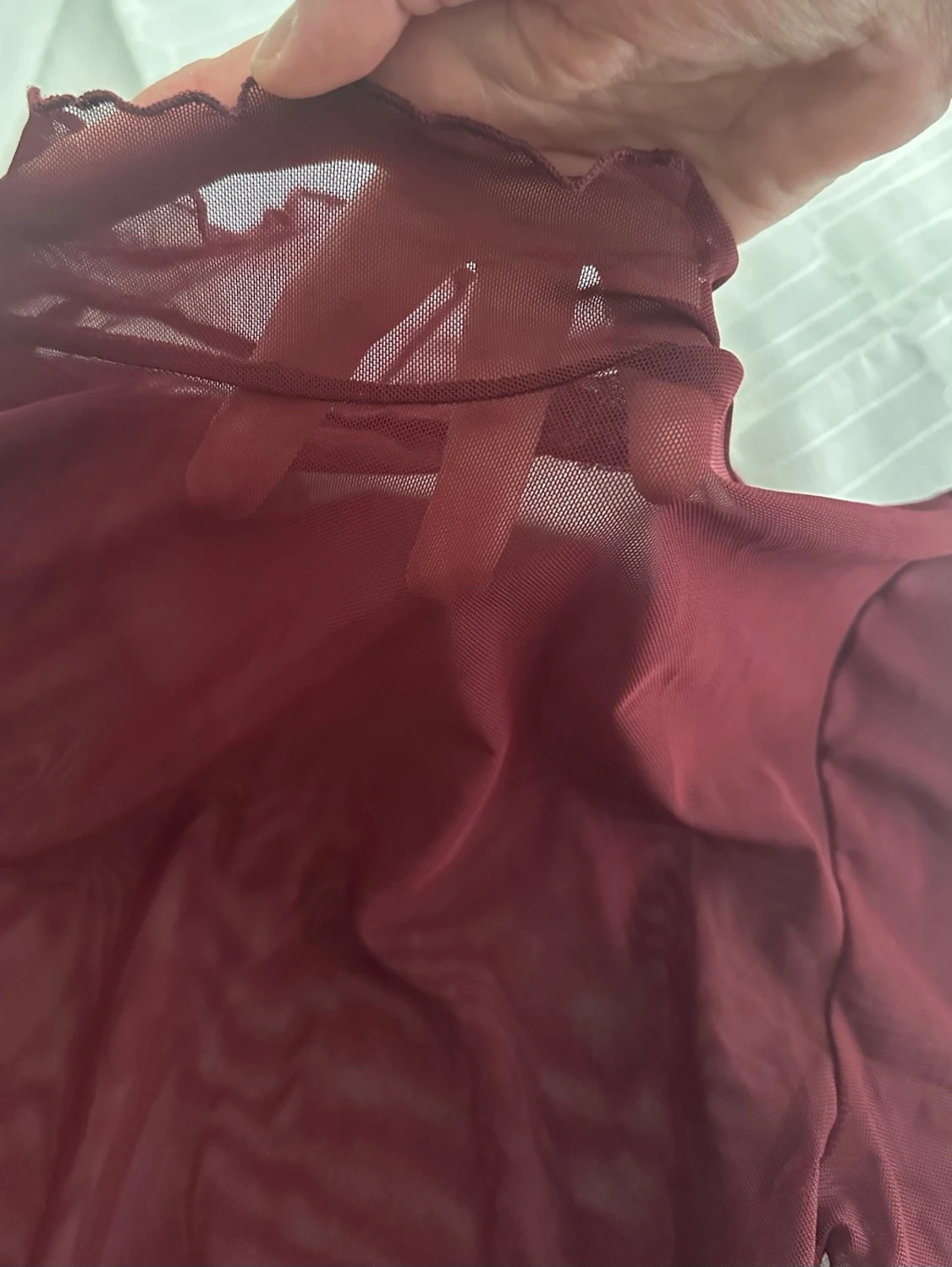 Vinröd mesh topp med lång ärm S  - 3