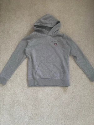 Grå hoodie från Gant  - Snygg grå hoodie från Gant med klassisk huva och magficka. Tröjan är i storlek 158/164 och i jättefint skick. 