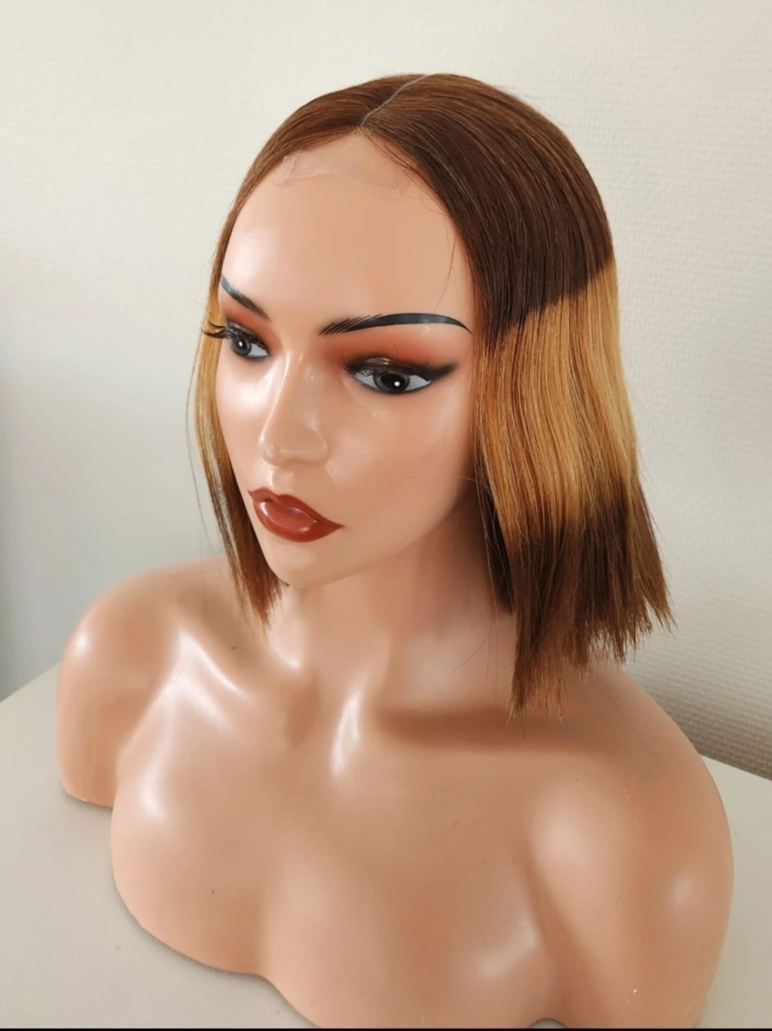 100% human hair äkta hår vetnamen Kort peruk i brunt och blont - 2