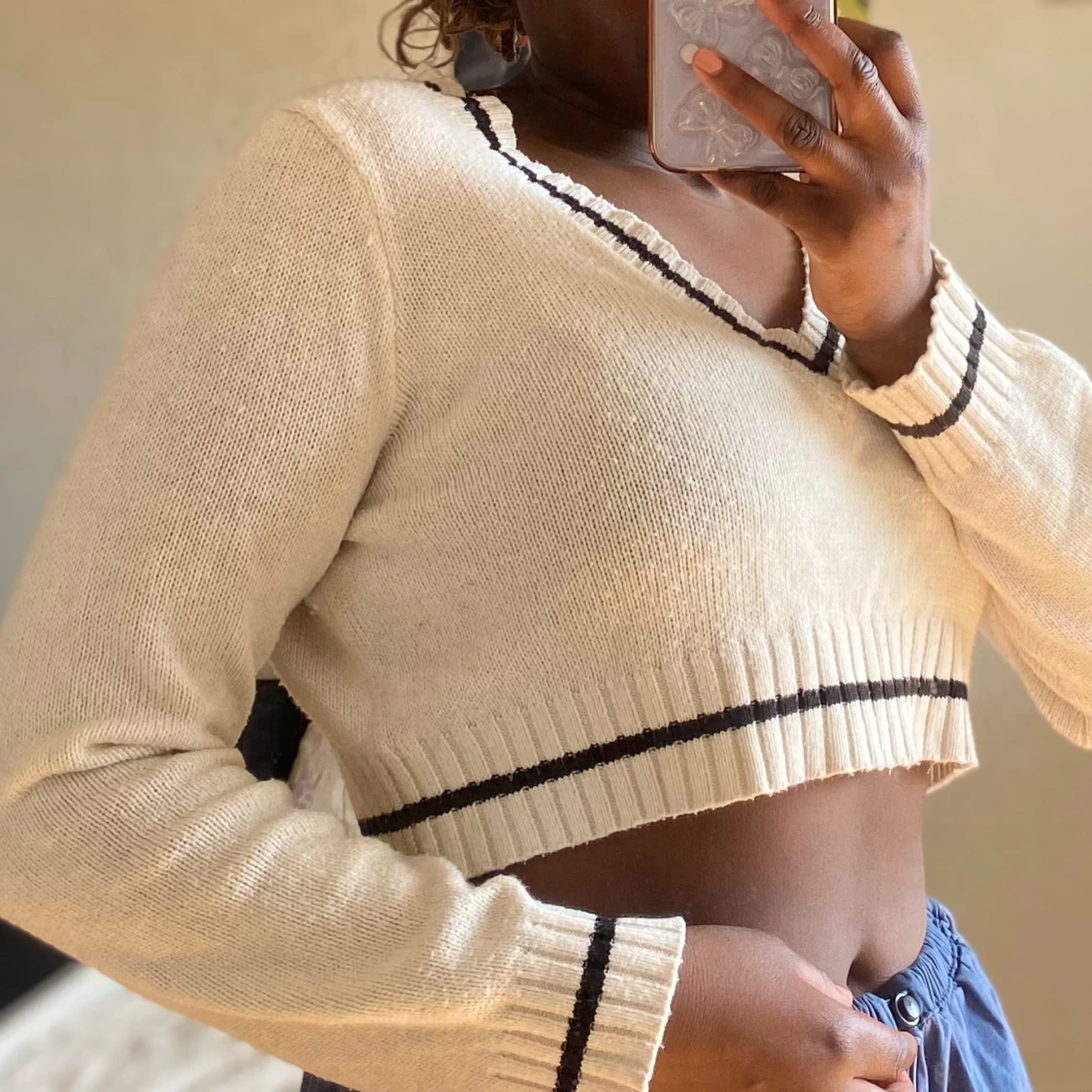 Vit stickad tröja  - 90