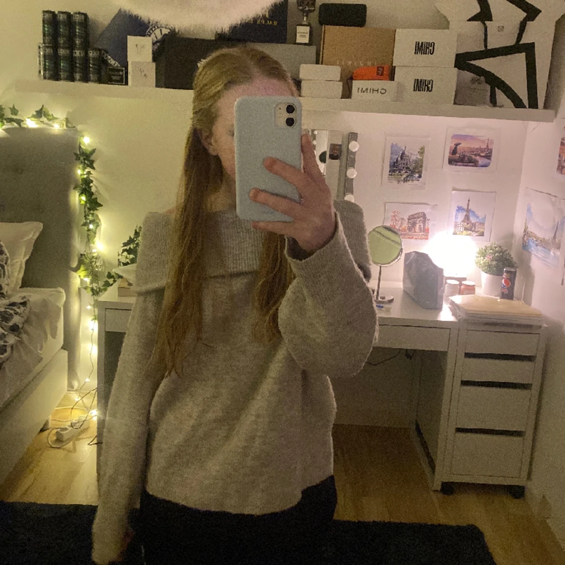 Jättefin stickad offshoulder tröja!