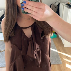 volang linme - super duper fint brunt linne/topp/blus med volanger. Den har inte kommit till användning så har inga defekter alls! Säljer för 50 och köpte den för 299💞skriv om ni har frågor/funderingar
