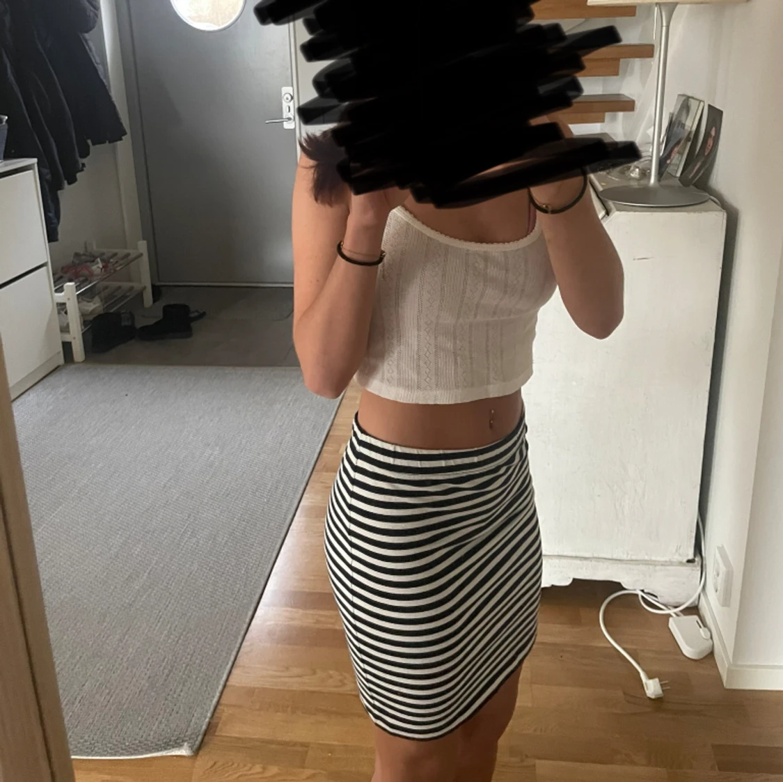 Vit-blå randig kjol - 90