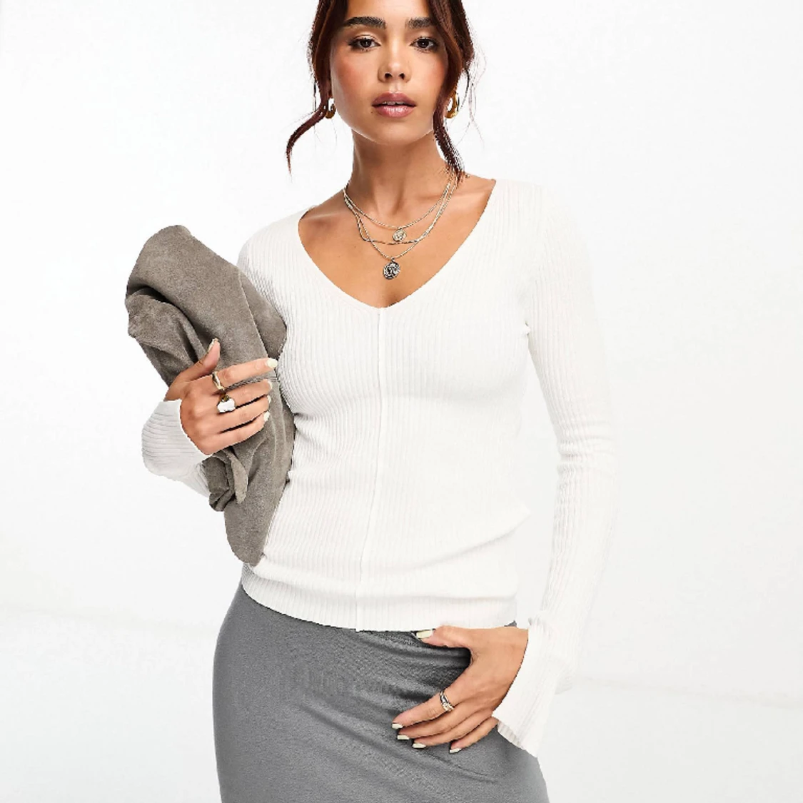 Vit ribbad tröja - 90