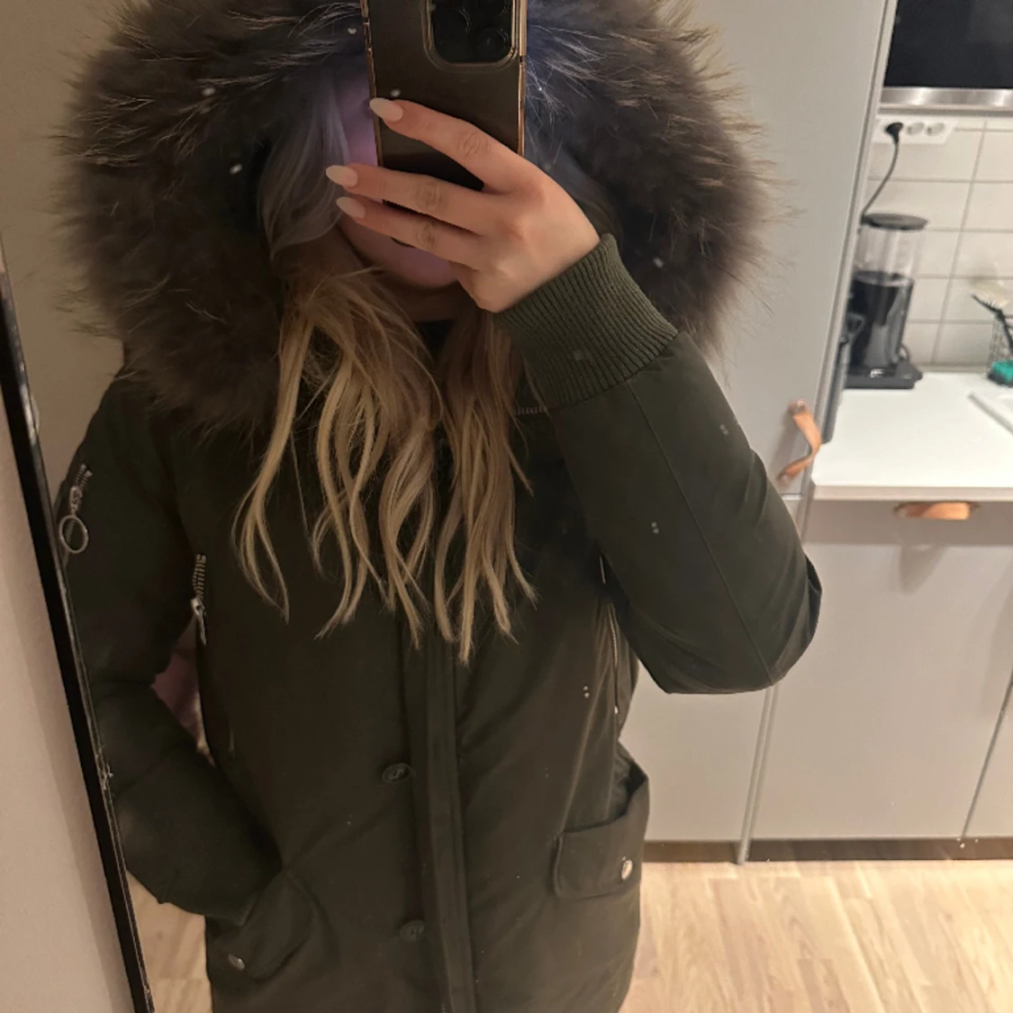 Mörkgrön pälsjacka  - 90