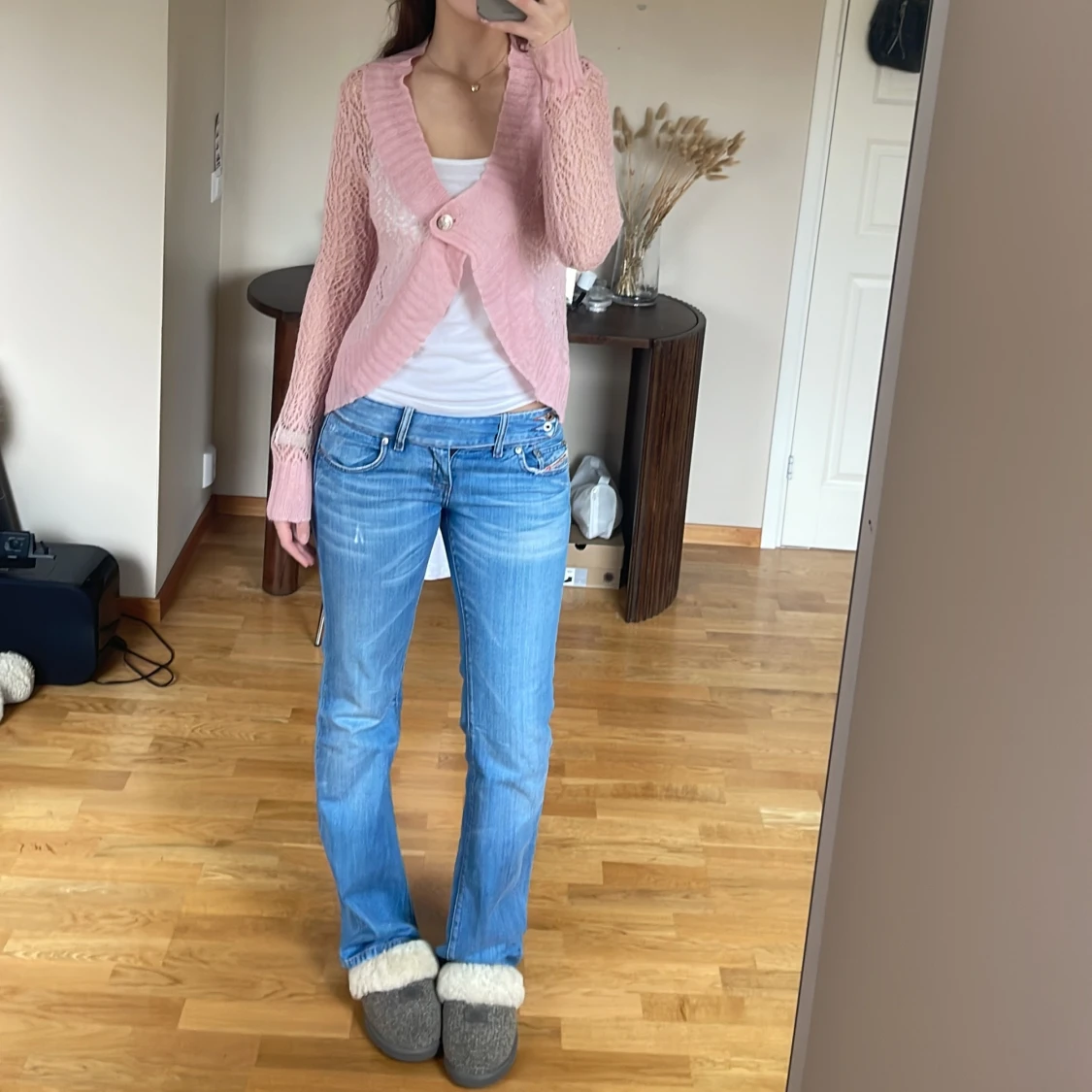 Babyrosa stickad kofta - 90