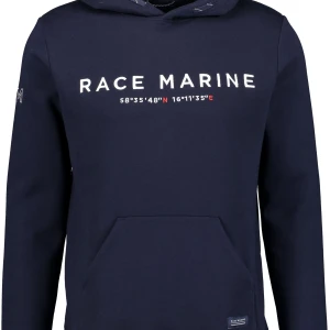 Blå Race Marine hoodie - Fin mörkblå hoodie från Face Marine. Köptes för 499 kr och har inte kommit så mycket till andvänding och darför säljer. Har en liten fett fläck i mitten på tröjan se sida 2 men syns knappast.