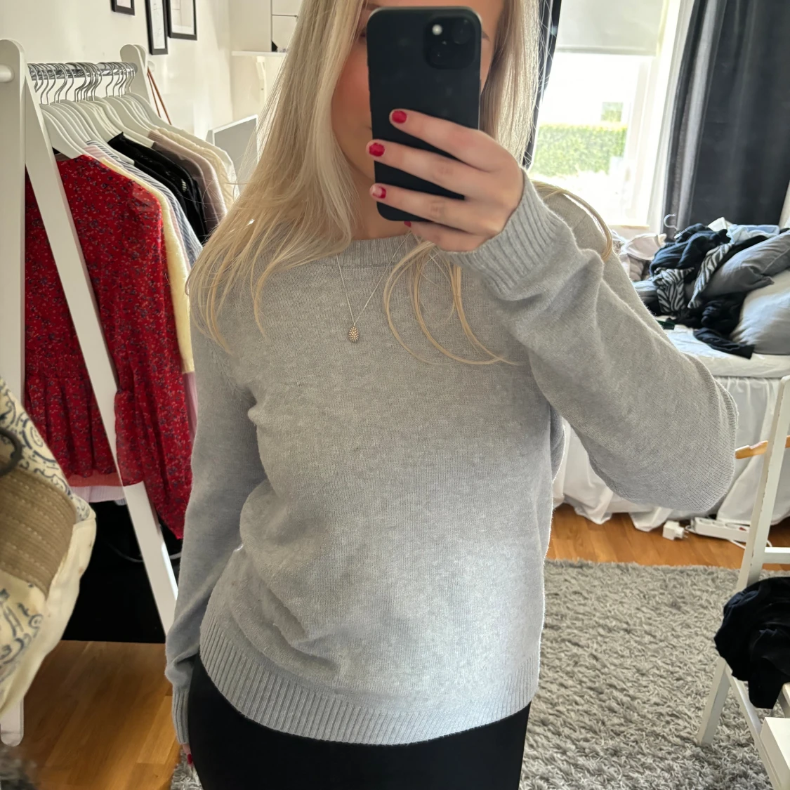 Grå stickad tröja - 90