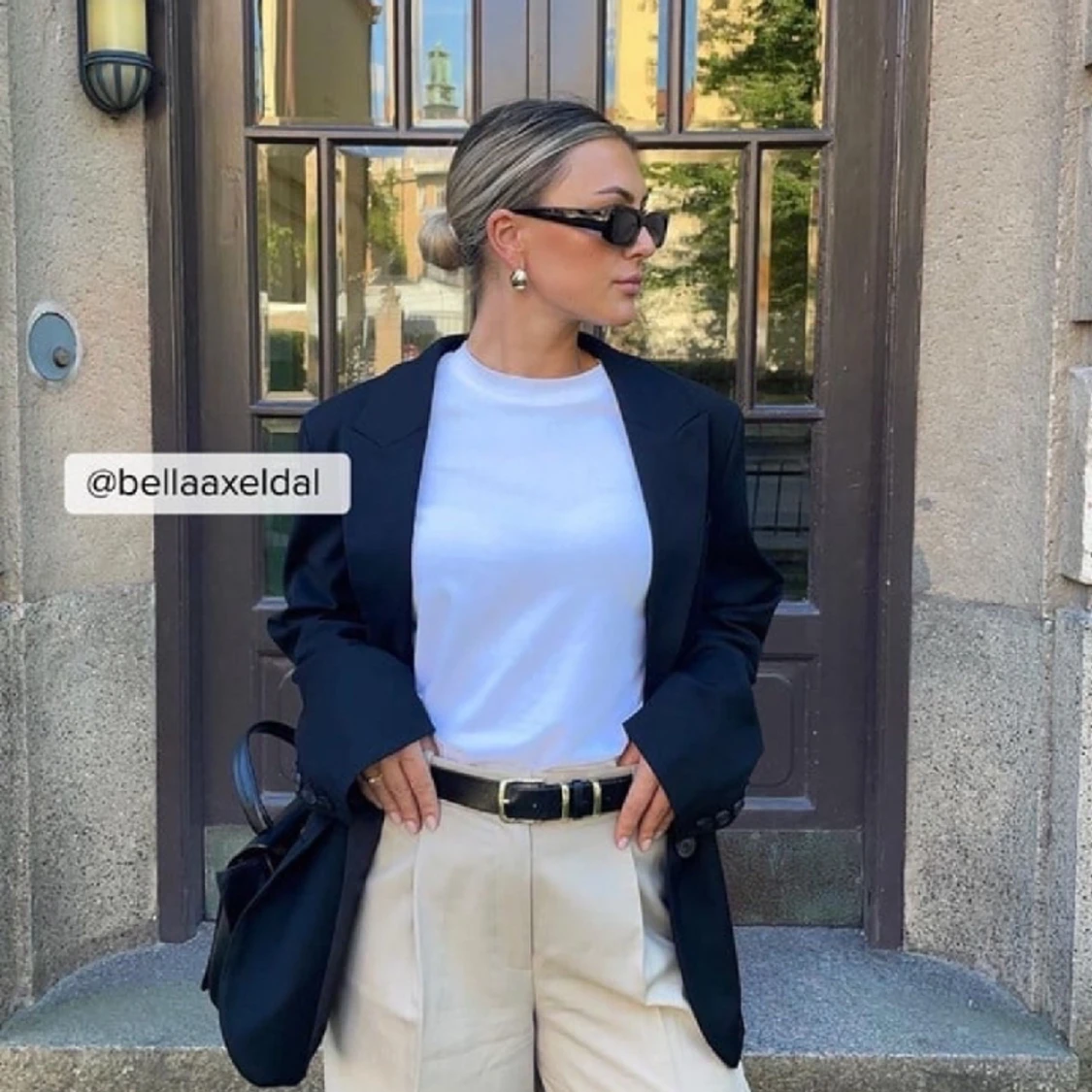 Läderbälte med fyrkantigt spänne - 90