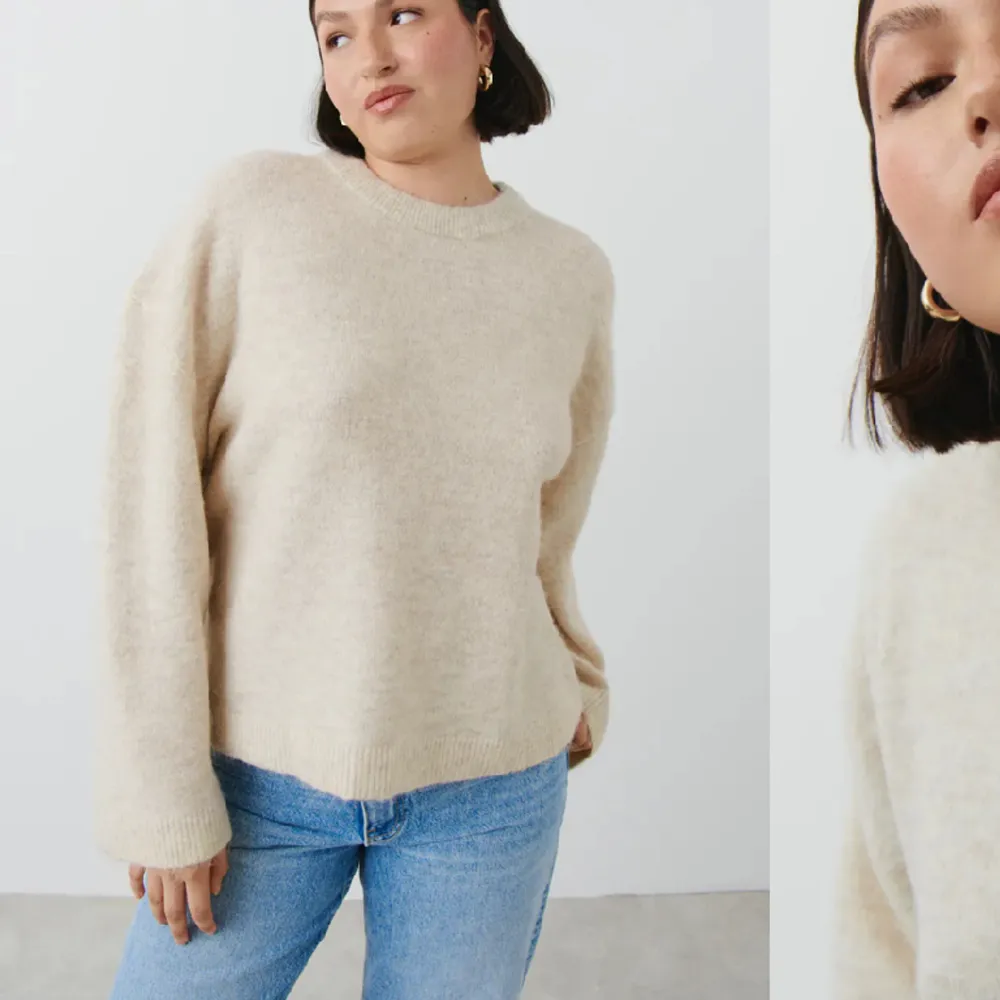 Säljer denna stickade tröjan i storlek M,den passar M men även mindre och större storlekar beroende på hur man vill den ska sitta 🤍 Kan skicka egna bilder om någon vill. Stickat.