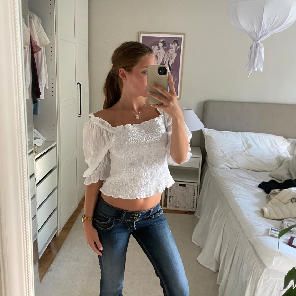 Vit off-shoulder topp