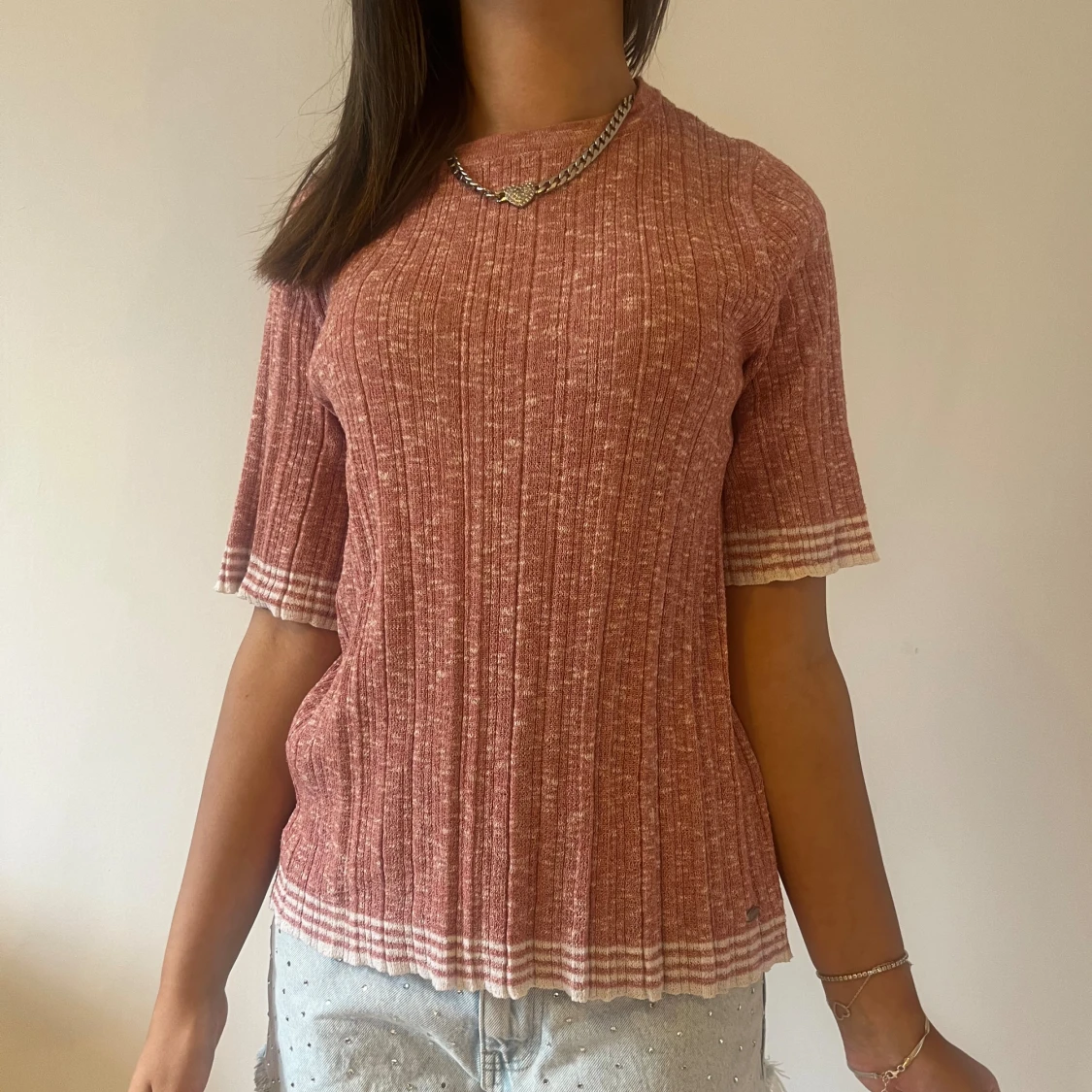 Rosa stickad tröja  - 90