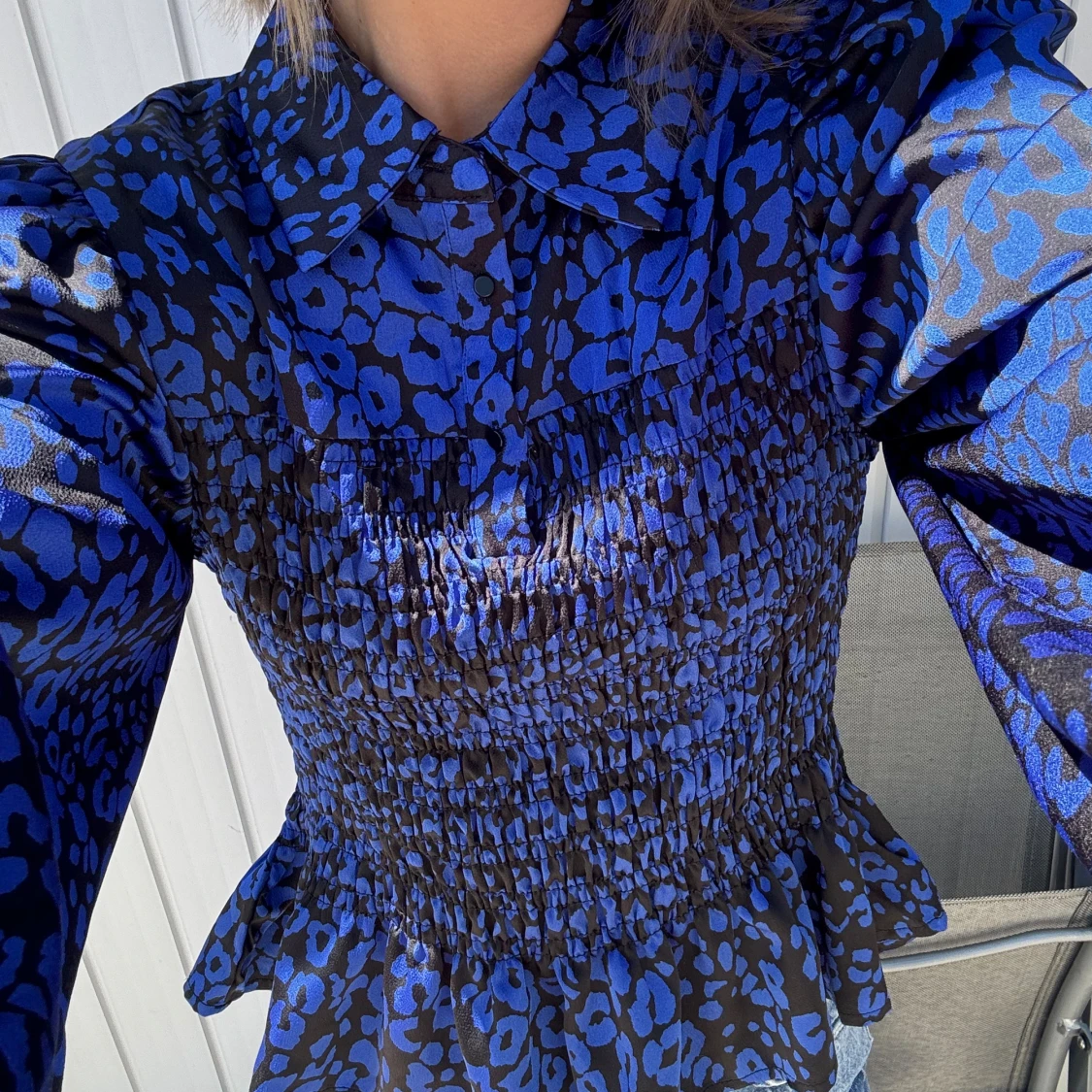 Blå svart blus - 90