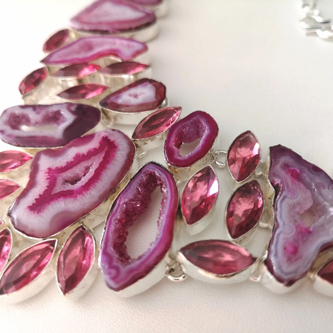 Solar Agate/Pink Topaz silver plated big necklace - 90