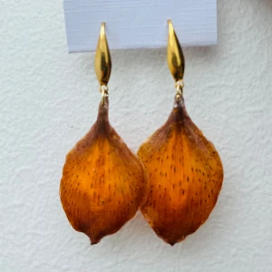 Handgjorda örhängen  - Find handgjorda örhängen med blad från brandlilja och resin. Guldfärgade detaljer. Nickeltestade krokar 💕  Fler smycken finns på min instagram @flowerjoy.se 💕