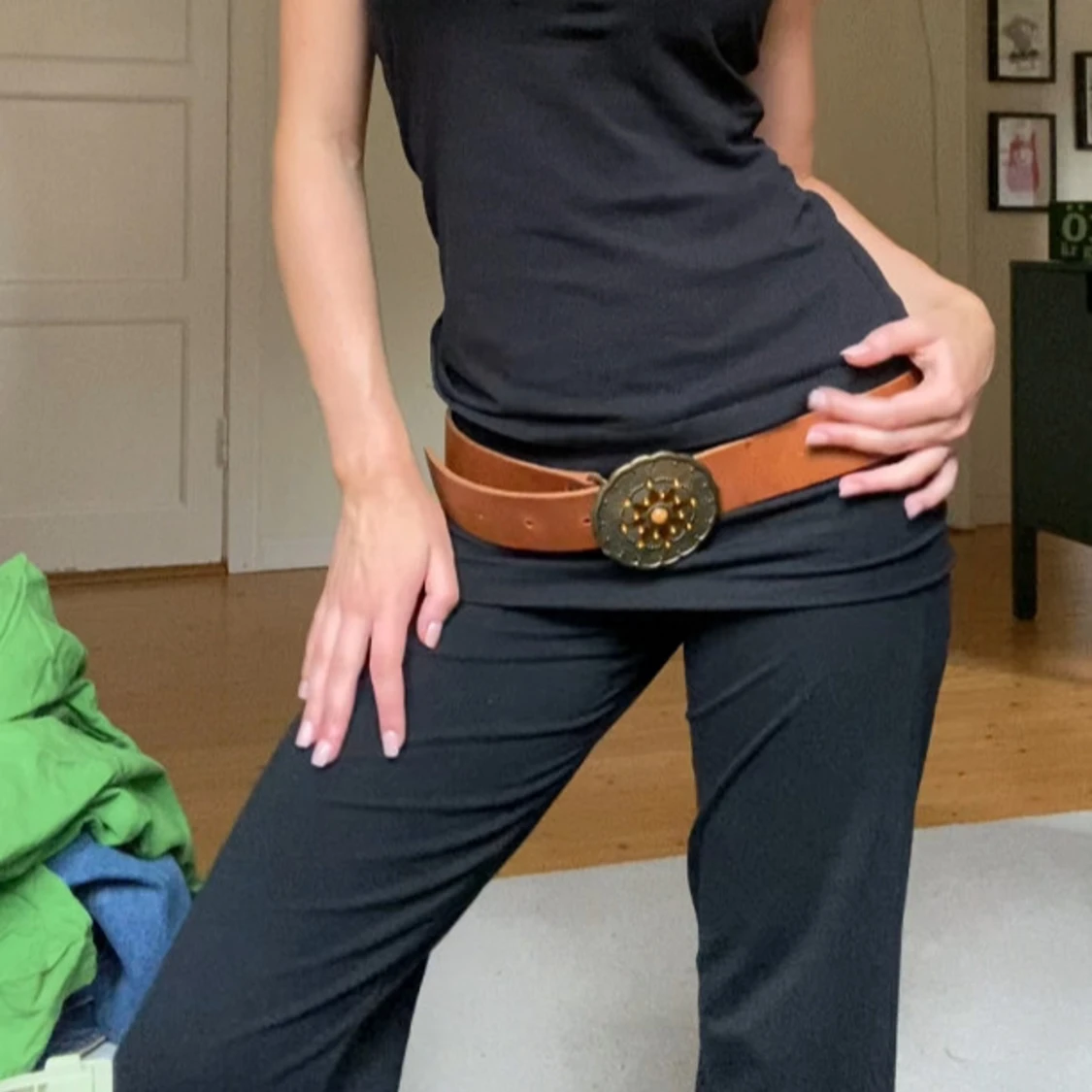 Vintage skärp/bälte med stort spänne - 1