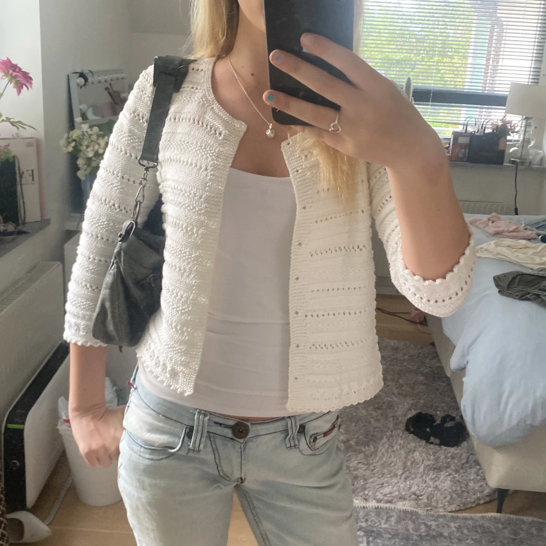 Vit stickad cardigan jacka