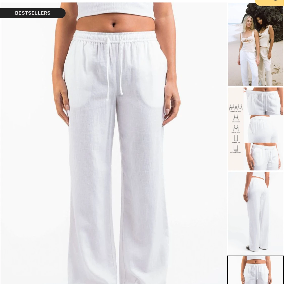 Vita linnebyxor med dragsko