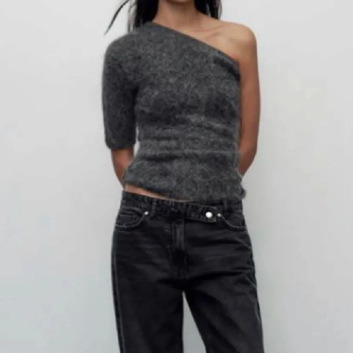 azymetrisk stickad aplpacka topp