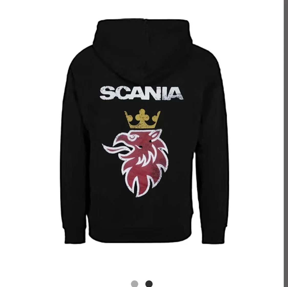 Söker scania hoodie me tryck fram o bak