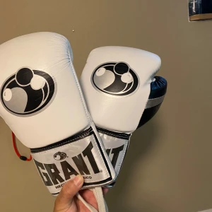 Grant boxing gloves white/black/silver - Väldigt bra boxningsutrustning men har tyvärr ej kommit i användning, det är i 8oz och kvitto finns på dem för 7135kr, finns små skador samt silverfärgen har börjat chippa