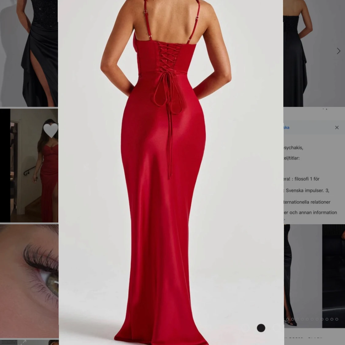 Röd långklänning med snörning och v-ringning - 1