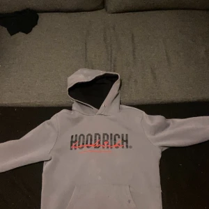 Grå hoodie från Hoodrich - Säljer en grå hoodie från Hoodrich med tryck både fram och bak. Den har en klassisk känguruficka och en bekväm huva. Perfekt för en avslappnad stil.
