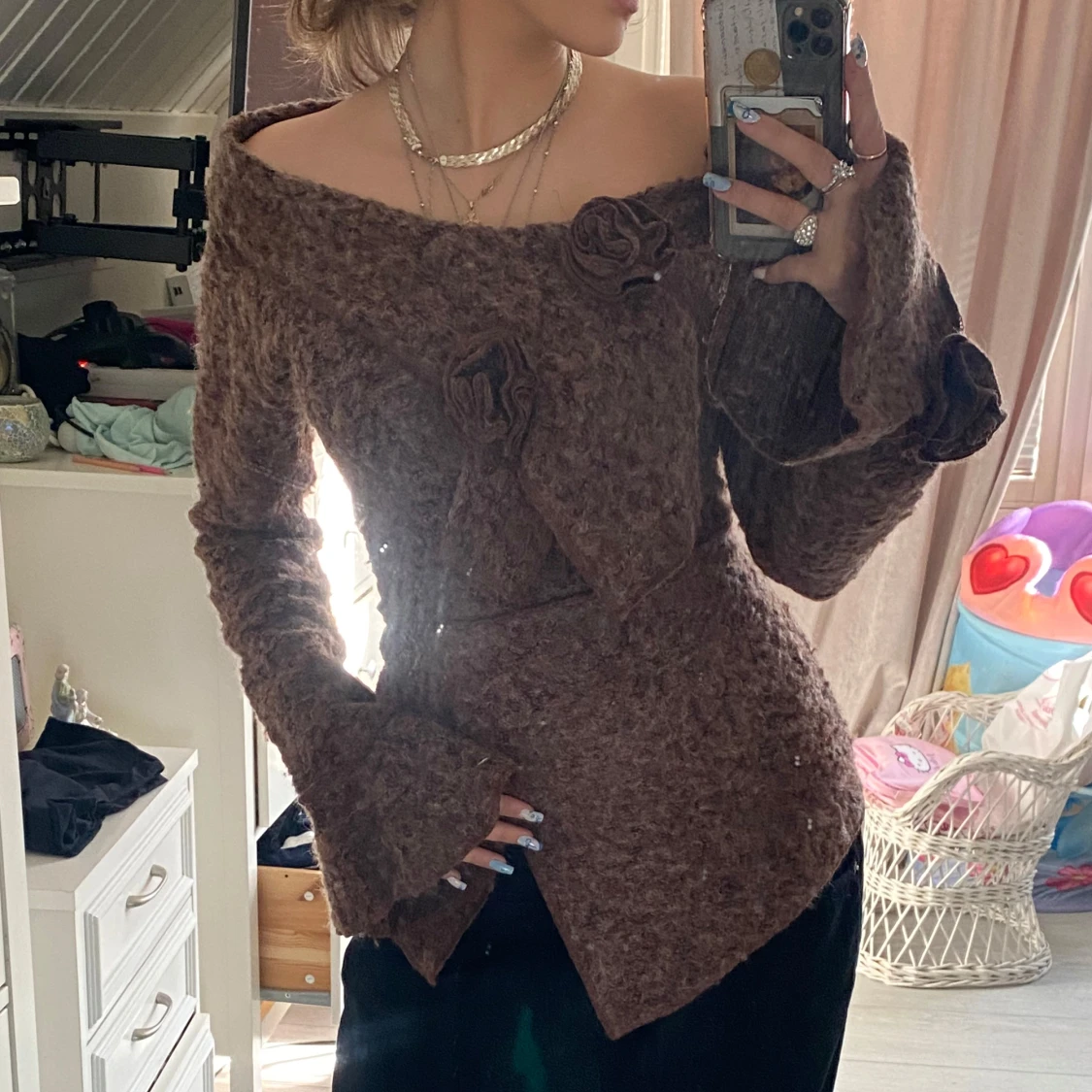 Brun offshoulder tröja - 2