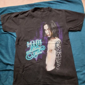 HIM t-shirt - HIM t-shirt, har använts en del, trycket är lite sprucket men man kan fortfarande använda t-shirten.                        Mått: längd = 62 cm och bredd = 43 cm.