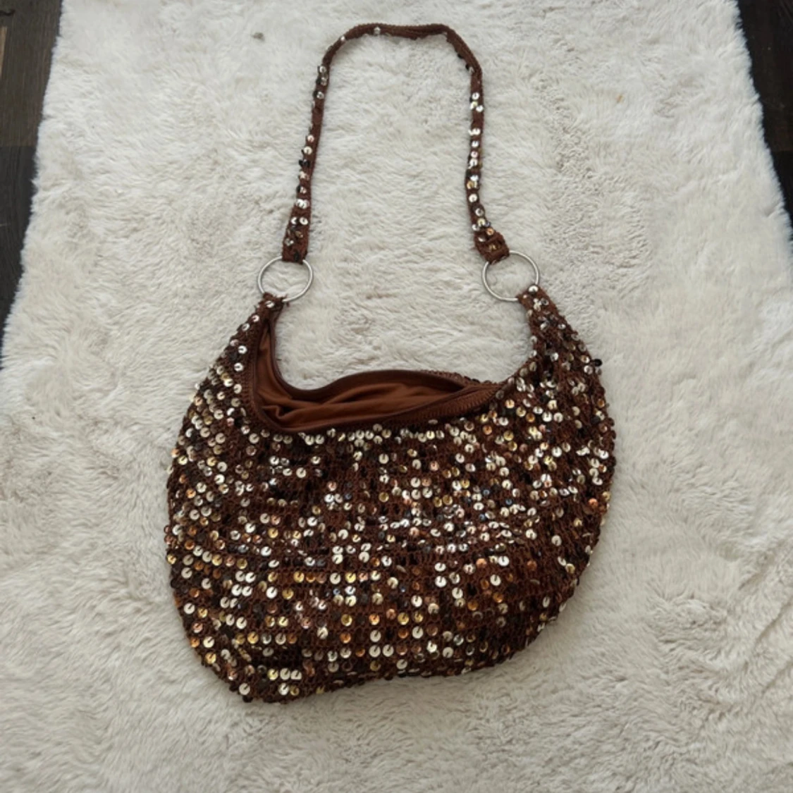 Brun axelväska med paljetter Fashion Express