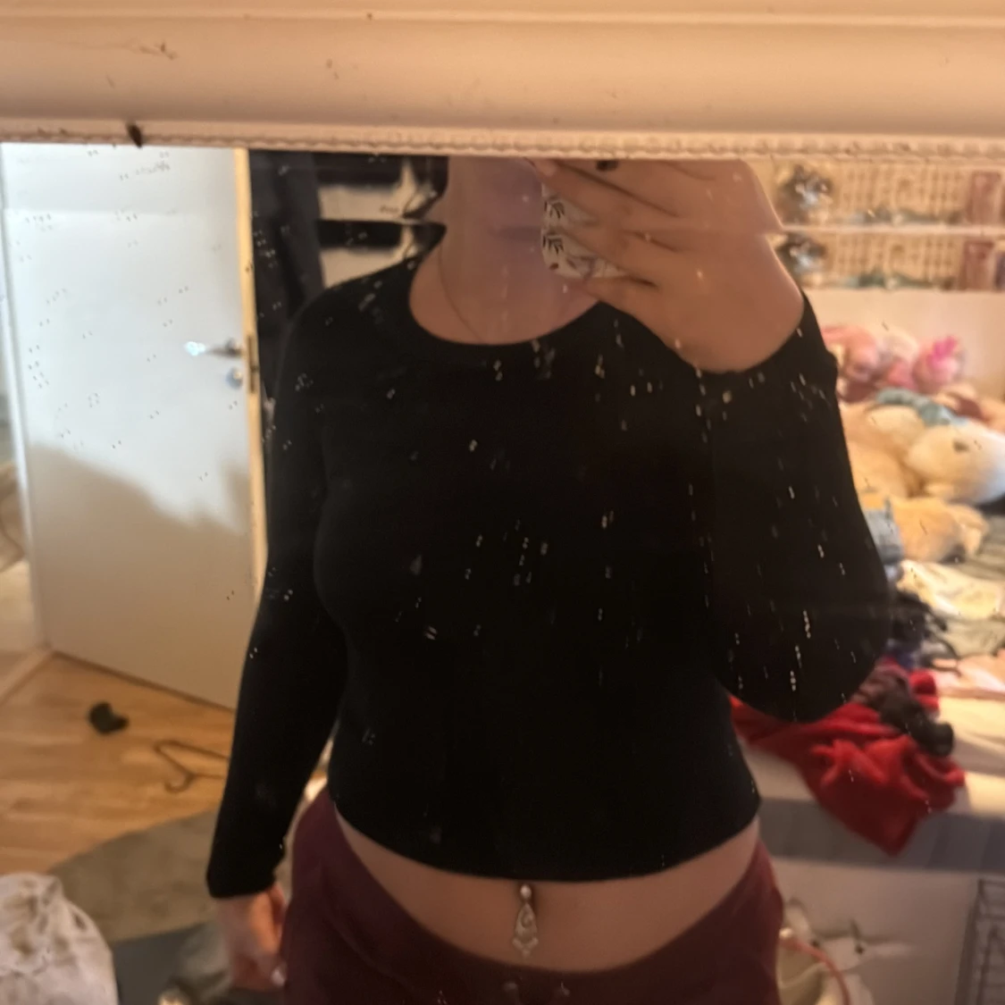 Svart ribbad croppad tröja från SHEIN