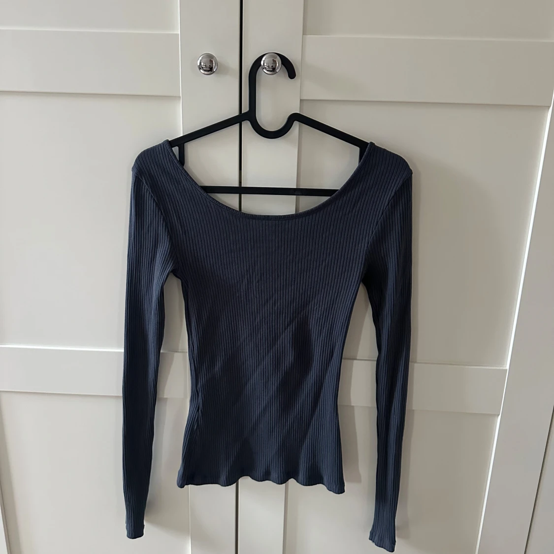 Grå/Blå ribbad långärmad topp från Pieces - 3