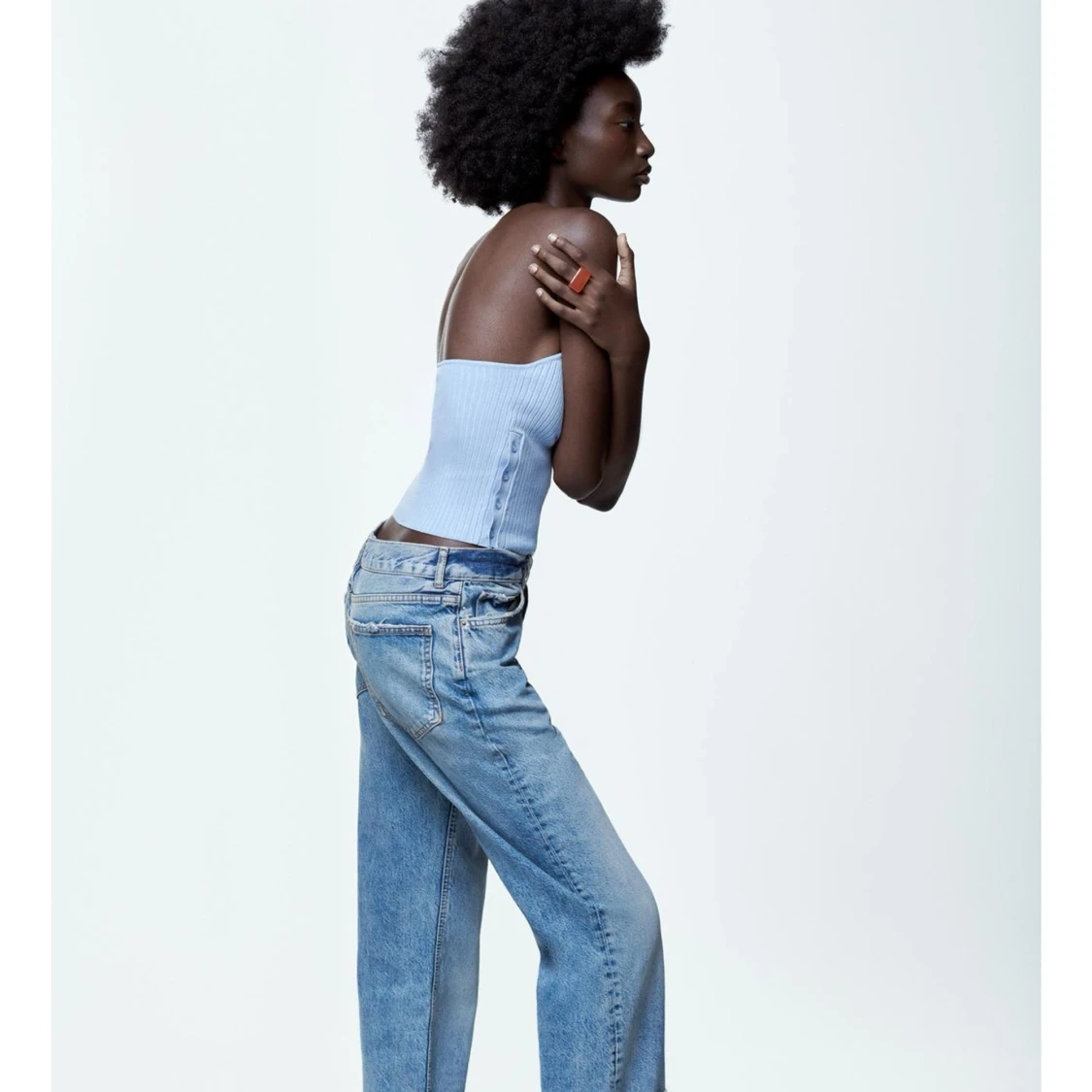 Ljusblå ribbad tubtopp - 2