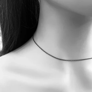 By prisförslag- Tunt svartfärgat halsband - Säljer ett minimalistiskt och tunt svart halsband. Perfekt för dig som gillar enkla smycken som ändå syns. Passar snyggt både ensamt eller i lager med andra halsband.