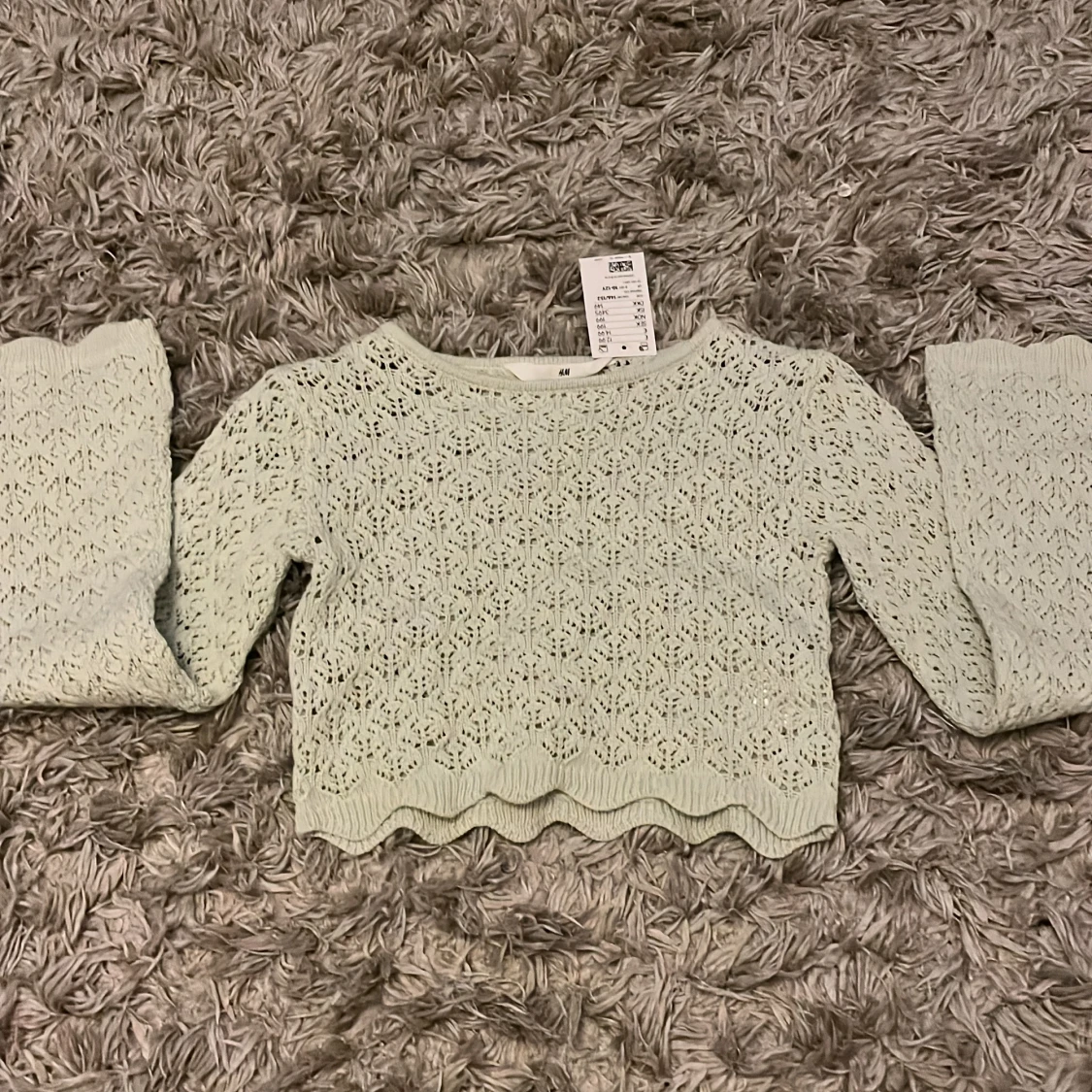 Ljusgrön croppad stickad tröja  - 1