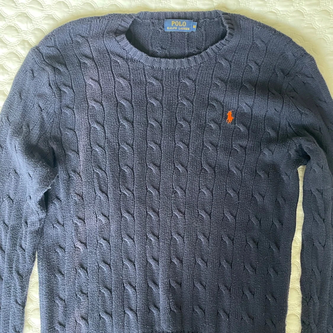 Marinblå kabelstickad tröja Polo Ralph Lauren