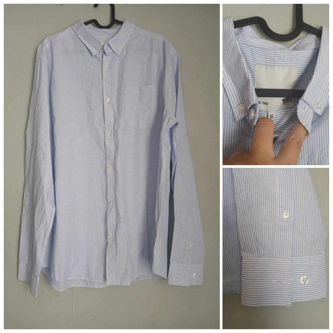 Klassisk Herrskjorta ljusblå/vit randig – stl XL