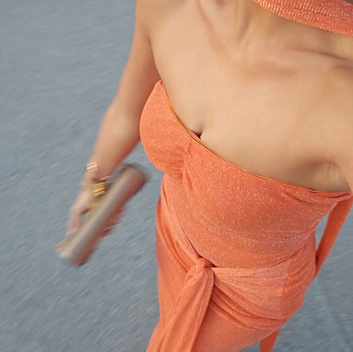 Orange långklänning med knyt - 3