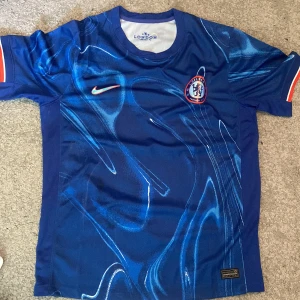 Chelsea Palmer 20 matchtröja Nike blå - Chelsea FC matchtröja med Palmer 20-tryck på ryggen. Tröjan är blå med unikt abstrakt mönster, vita detaljer och klubbmärke på bröstet. Tillverkad i lätt och ventilerande material, perfekt för fotboll eller att bära som supporter. Klassisk rund hals och korta ärmar.