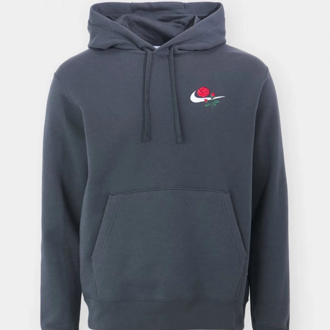 Mörkgrå hoodie med rosbroderi från Nike - 2