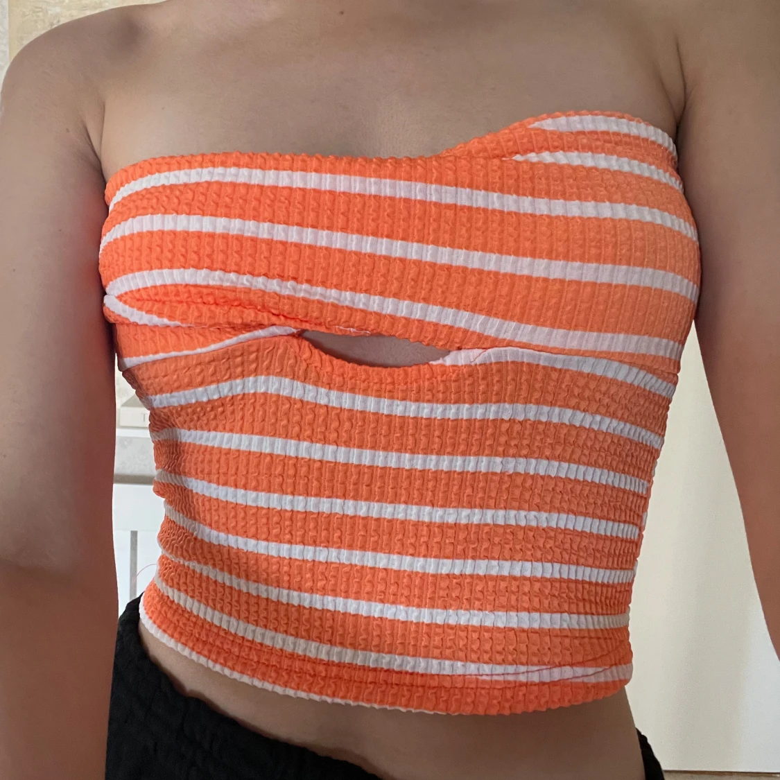 Orange och vit randig bandeau tubtopp - 1