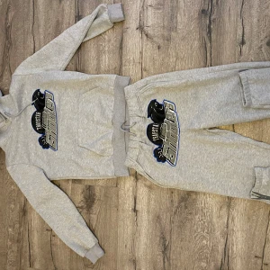 Trapstar ”shooters” - Snygg grå trapstar hoodie med stort tryck på bröstet där det står 'Raptors Shooters' i svart, vitt och blått. Tröjan har huva med snörning och långa ärmar. Perfekt för dig som gillar sportig och avslappnad stil.