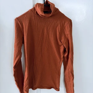 Rostbrun polotröja från Amisu - Säljer en tunn och mjuk rostbrun polotröja från Amisu. Tröjan har lång ärm och hög polokrage, perfekt att styla lager på lager. Materialet känns lätt och stretchigt.