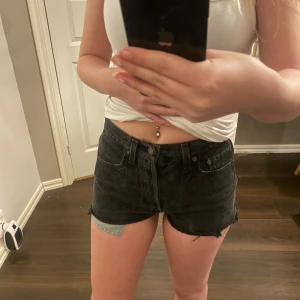 Svarta jeansshorts - INTRESSEKOLL!! svarta jeansshorts med fransiga kanter. Ser dessvärre ingen strl på de men tippar på att dom är i strl xxs/xs