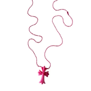 Rosa halsband med kors - Kulmodell som kedja