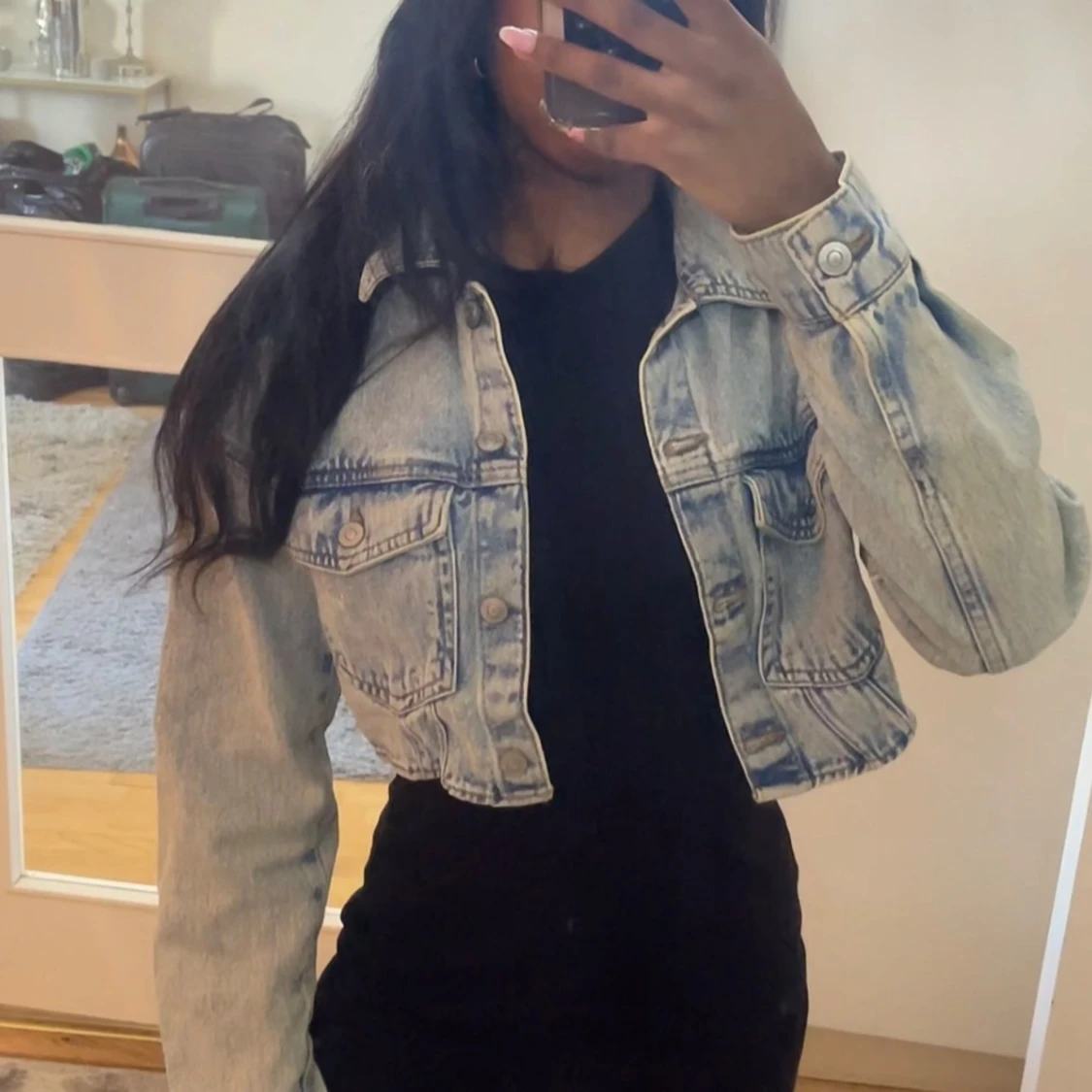 Ljusblå croppad jeansjacka