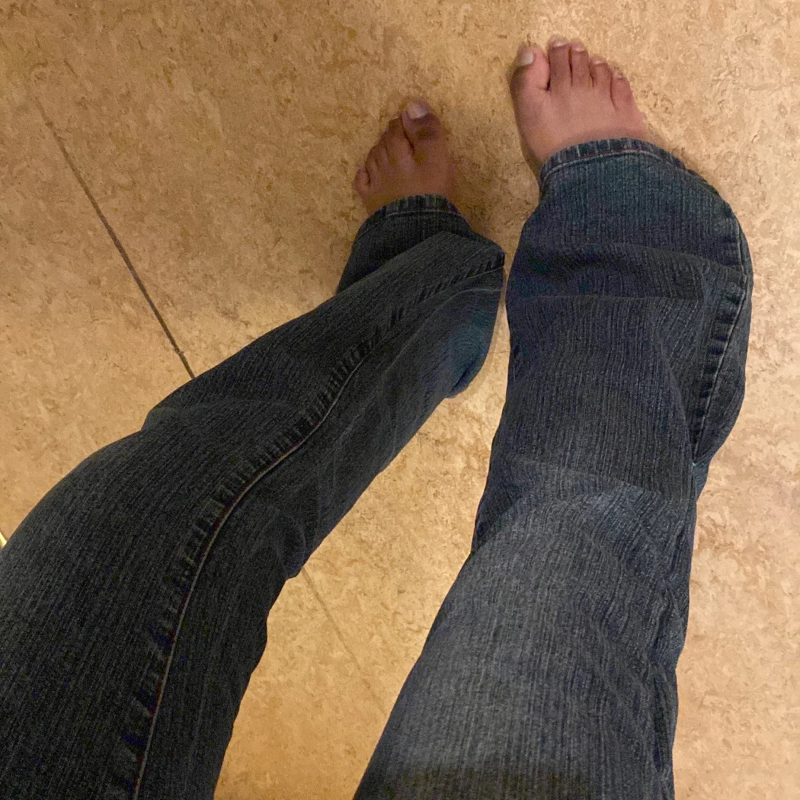 Blå bootcut jeans låg midja - 4