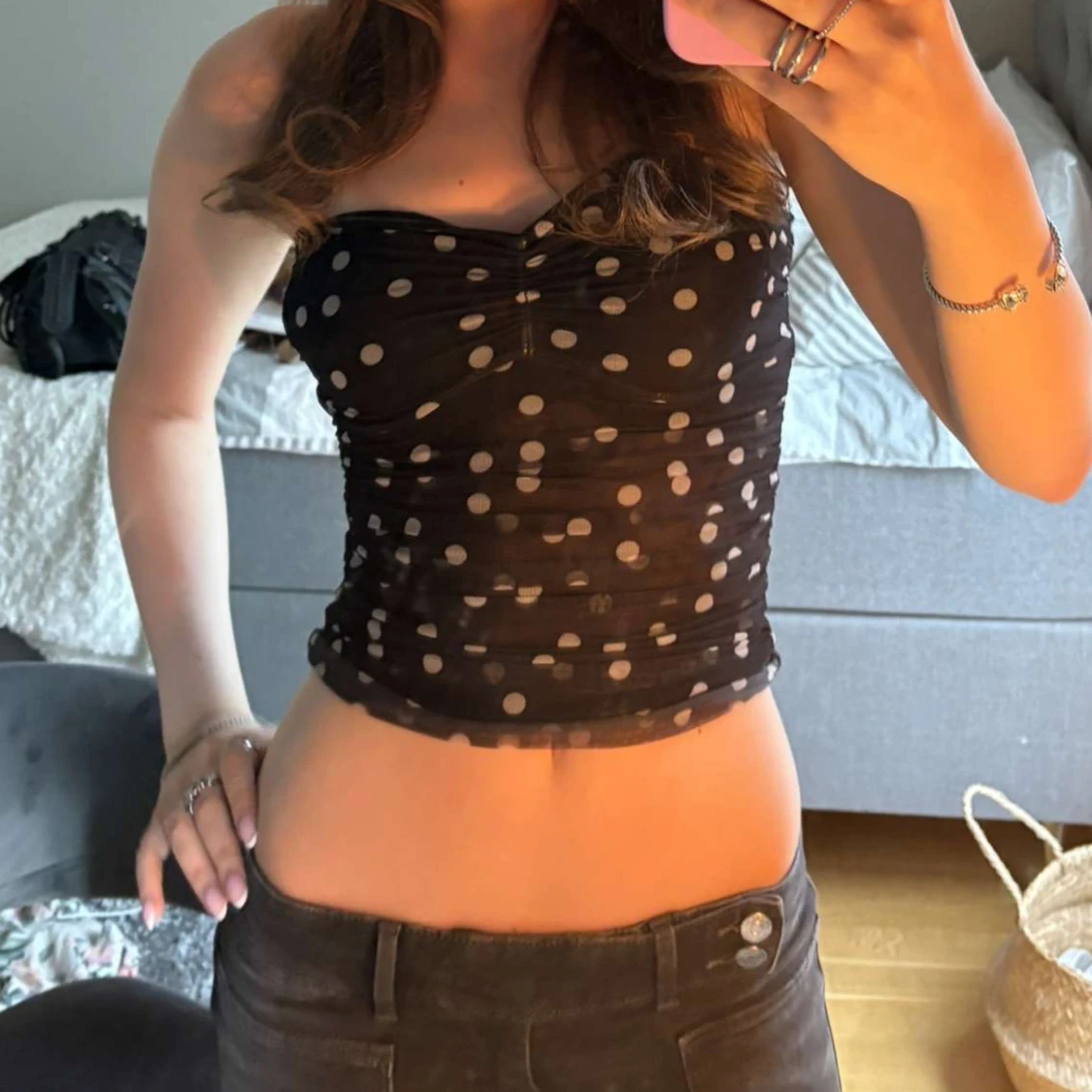 Svart prickig bandeau tubtopp - 1