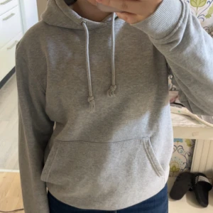 Grå hoodie med Mi Amor-tryck - Säljer en grå hoodie med coolt svart tryck på ryggen där det står 'Mi Amor' och en pil genom ett hjärta. Tröjan har huva med snörning, magficka och långa ärmar. Nypris ligger på runt 1000.